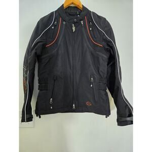 Harley-Davidson Women's Black Motorcycle Jacket with Embroidered Flames – Size S